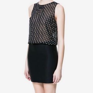 Zara Black Faux Leather dress polka dot blouse top Size small
